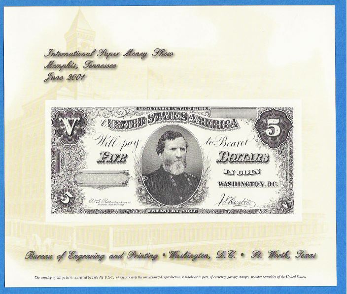 P E 1994 B - B179 1923 $20 Federal Reserve Note Souvenir Card Proposed 